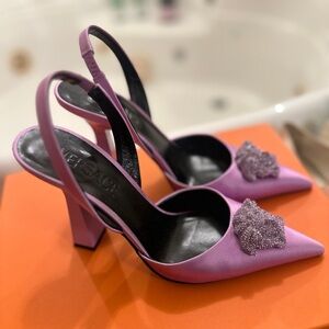 Versace purple Medusa slingback